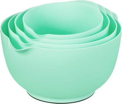 BoxedHome 4.5 Quart Large Plastic Mixing Bowls, Microwave Safe Mixing Bowl Set with Pour Spout, Nesting Bowls for Space Saving Storage(Violet Blue)