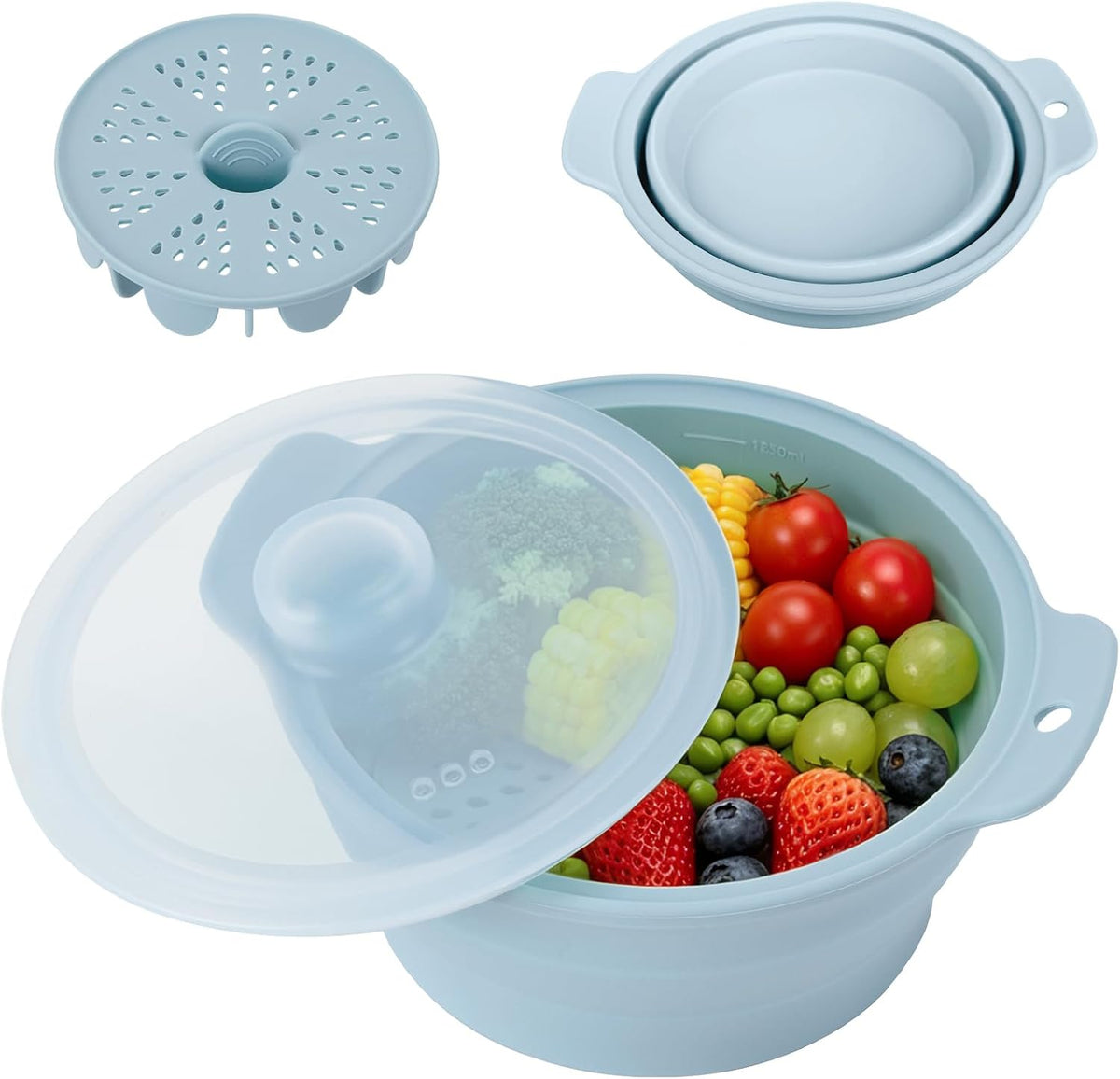 42oz Upgraded Silicone Foldable Microwave Steamer (Light Green)