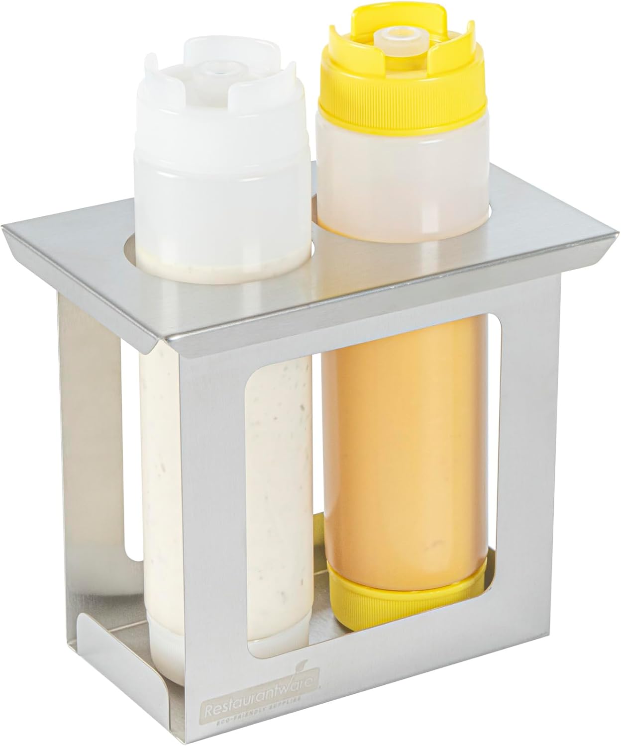 Restaurantware Stainless Steel Bottle Organizer - 1 Count - 6.299 x 7.087 x 0.394 Inches - Dishwasher-Friendly Condiment Holder - Kitchen Bottle Rack - Space-Saving Design - Silver