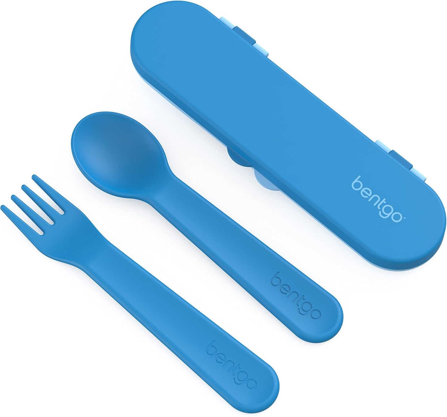 Bentgo Kids Utensil Set - Reusable Plastic Fork, Spoon & Storage Case - BPA-Free Materials, Easy-Grip Handles, Dishwasher Safe - Ideal for School Lunch, Travel, & Outdoors (Shark)