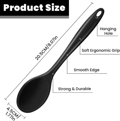 GEEKHOM Silicone Cooking Spoons, 4 Pieces 8" Heat Resistant Silicone Kitchen Utensils Set Serving Stirring Spoons for Non Stick Cooking, Mixing, Basting, Baking, Black+Red+Gray+Blue