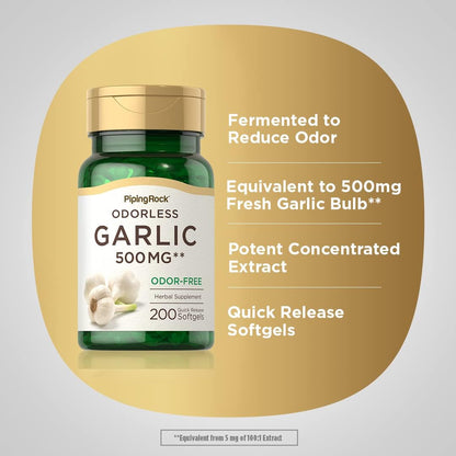 Piping Rock Odorless Garlic Supplement | 200 Softgels