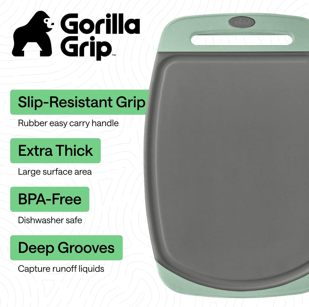 GORILLA GRIP BPA-Free Reversible Kitchen Cutting Board Set of 3, US Designed, Nonporous, Juice Grooves Catch Liquid, Slip Resistant Border, Dishwasher Safe, Durable Large Food Chopping Boards, Black