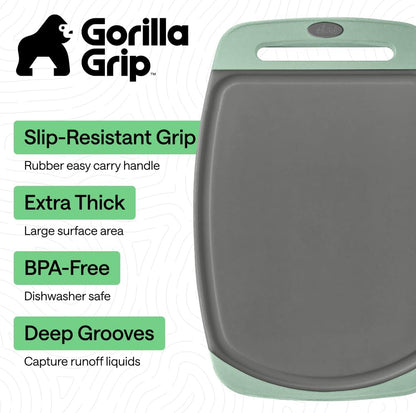 GORILLA GRIP BPA-Free Reversible Kitchen Cutting Board Set of 3, US Designed, Nonporous, Juice Grooves Catch Liquid, Slip Resistant Border, Dishwasher Safe, Durable Large Food Chopping Boards, Black