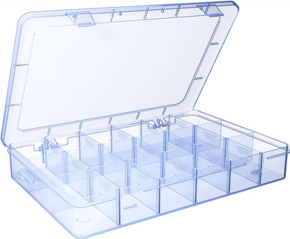 Plastic Organizer Box,12 Grids Clear Bead Organizer Compartment Box with Removable Dividers for Parts,Bead Storage Earring Container Tool Hair Accessories,10.23L x 5.31W x 1.7H inch