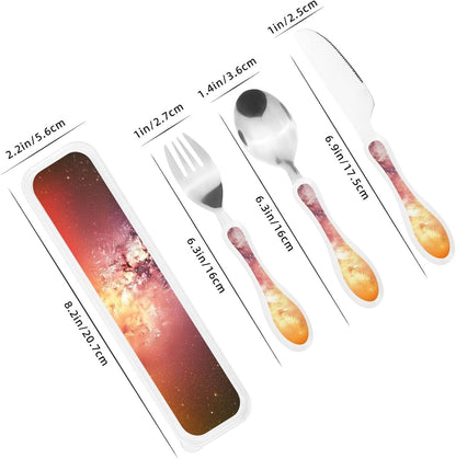 3-Piece Kids Silverware Set With Storage Case, Stainless Steel Reusable Children Safe Knife Spoon Fork Set Cute Kittens Children Flatware Set For Kids Lunch Box