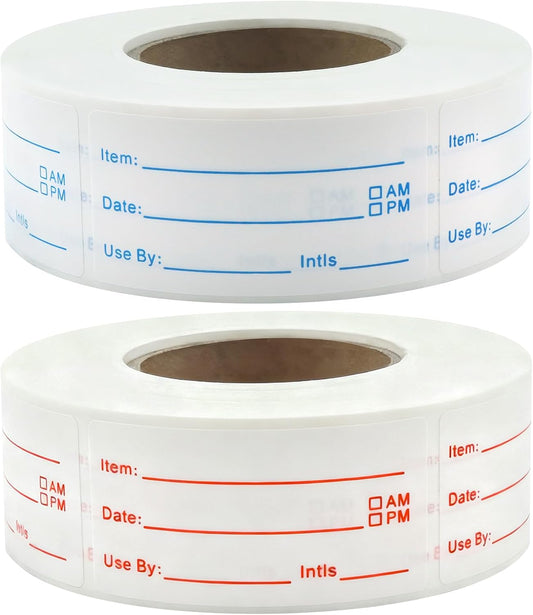 1200 Pieces Removable Food Labels Stickers, 2 Rolls 1x2 Inch Freezer Labels for Food Containers, No-Residue, Easy Clean, Waterproof & Oil-Resistant Food Storage Labels for Kitchen Restaurants