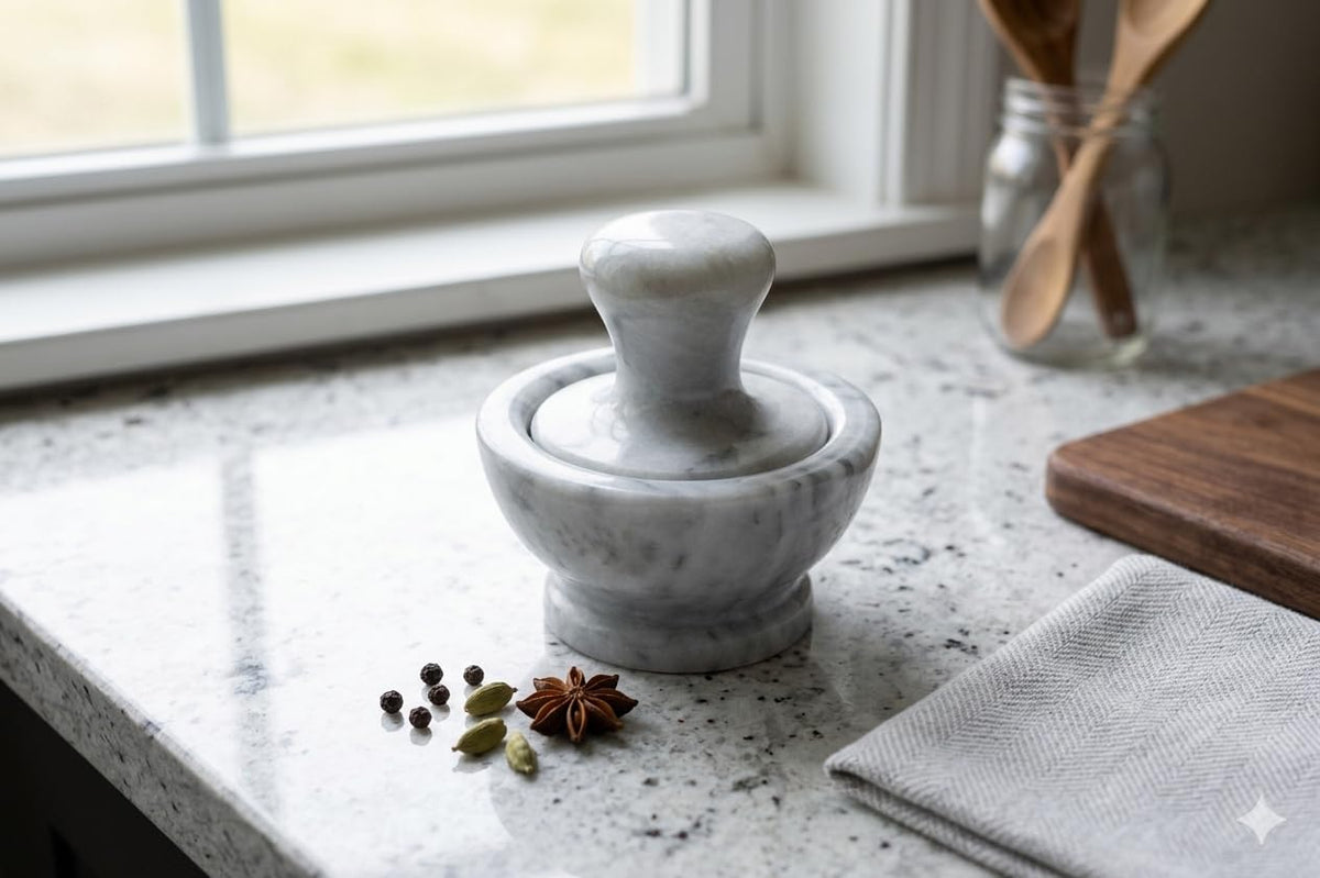 Fox Run Marble Mortar and Pestle Set, White, Small 4" Pestle and Mortar