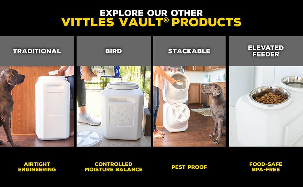 Vittles Vault Traditional Pet Food Storage Container For Dog Kibbles/Bird Seed/Oatmeal/Rice/Flour/Cereal, BPA Free Plastic, Sealed Airtight For Cat Food, Up To 30 lb, Made in USA, With Scoop, Gray
