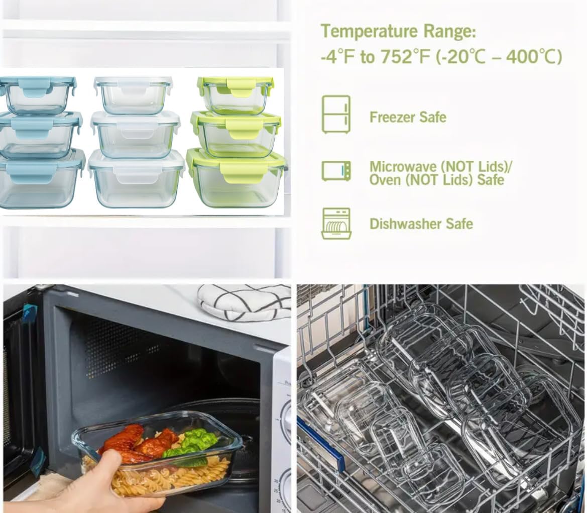Glass Food Storage Container Set, 3 Piece, Rectangular with White Lids, 13.9oz/23.6oz/35.1oz Capacity, Stackable Meal Prep Containers