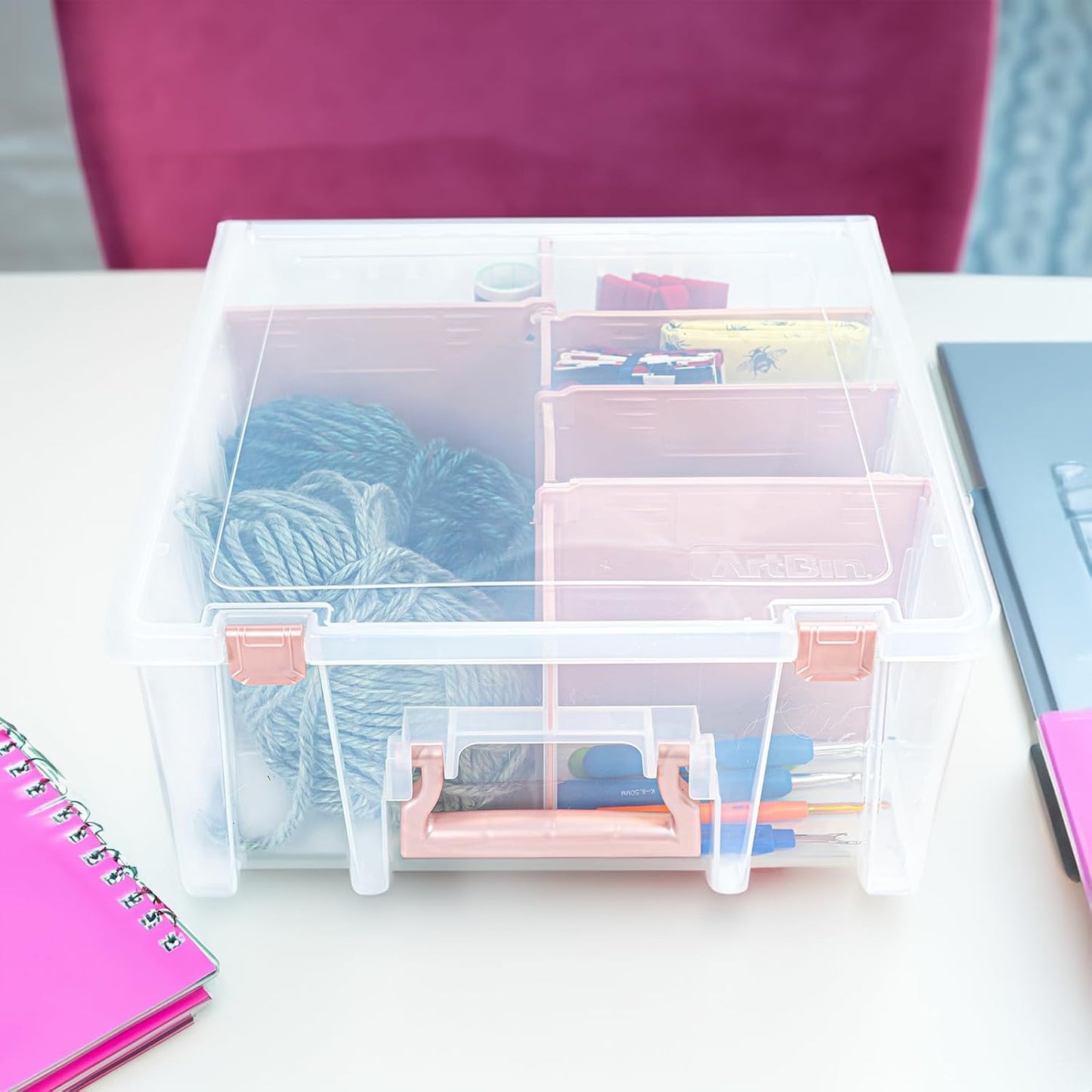 ArtBin 6990SO Super Satchel Double Deep Compartment Box - Art Storage with 8 Removable Compartments, Smart Closure for Craft Supplies (Gold - Pack of 1)
