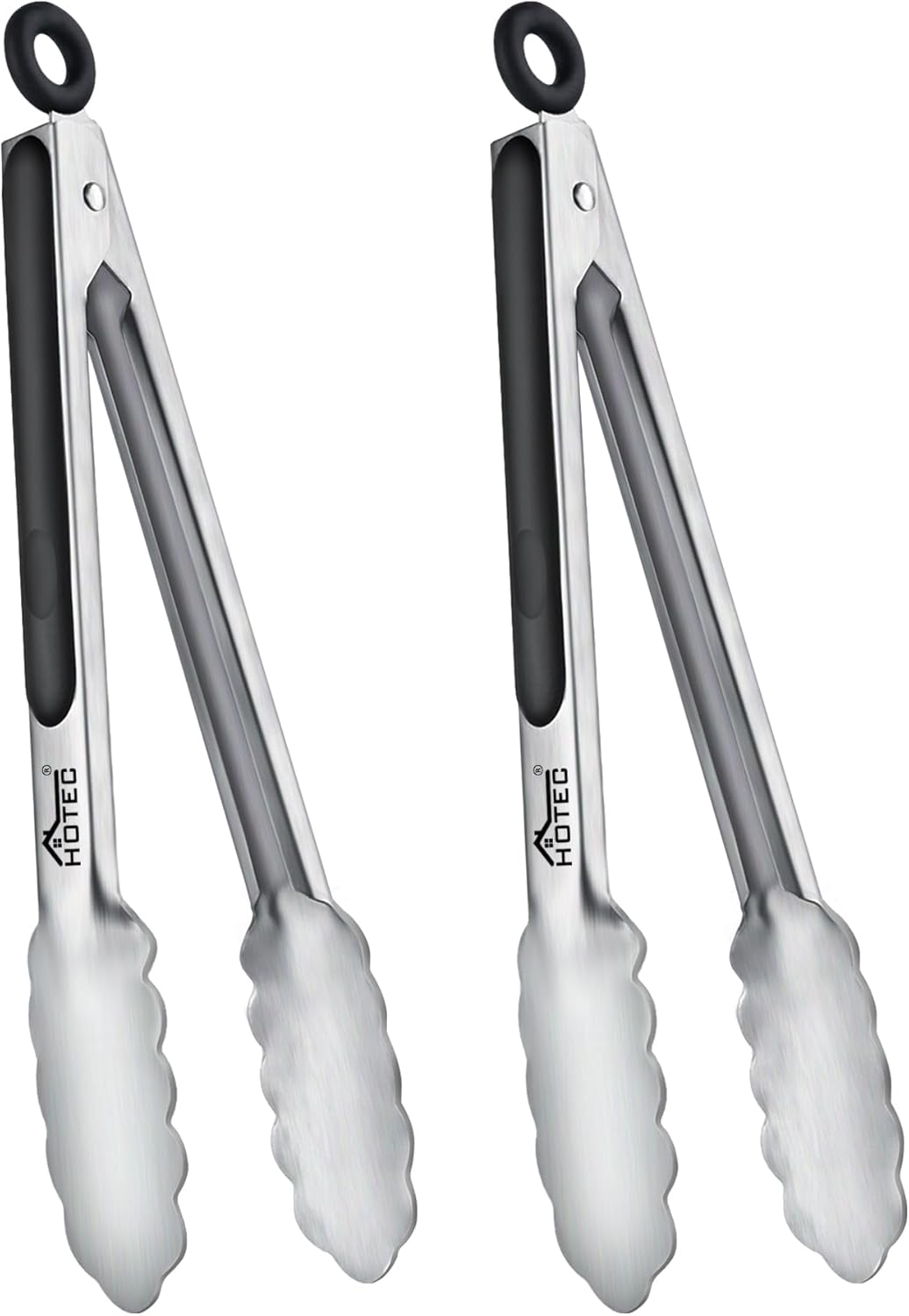 Hotec Stainless Steel Kitchen Tongs, Set of 3-7", 9" and 12", Locking Metal Food Tongs for Cooking, Serving, BBQ, Grill with Non-Slip Grip