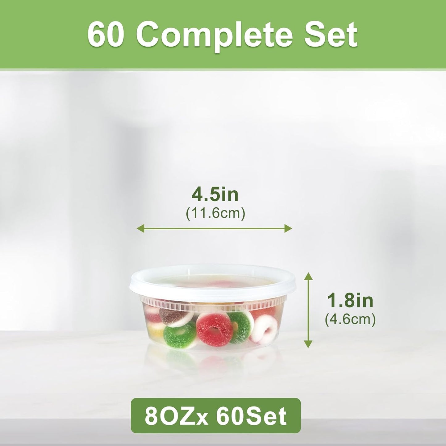 Dipoo 60 Sets (120-Piece) Deli Containers with Lids, 32/16/8 oz X 20 Set Each, Leak-Proof & BPA Free Airtight Takeout Plastic Food Storage Containers for Soup, Freezer/Microwave/Dishwasher Safe