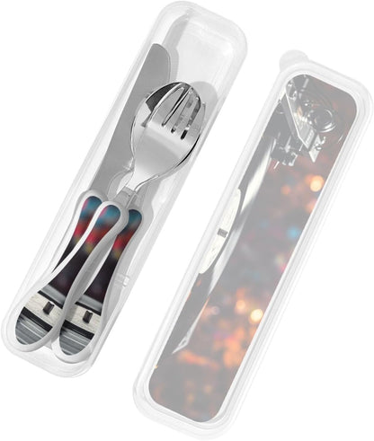 3-Piece Kids Silverware Set With Storage Case, Stainless Steel Reusable Children Safe Knife Spoon Fork Set Blue Active Girl Running Sunset Children Flatware Set For Kids Lunch Box - Colors A