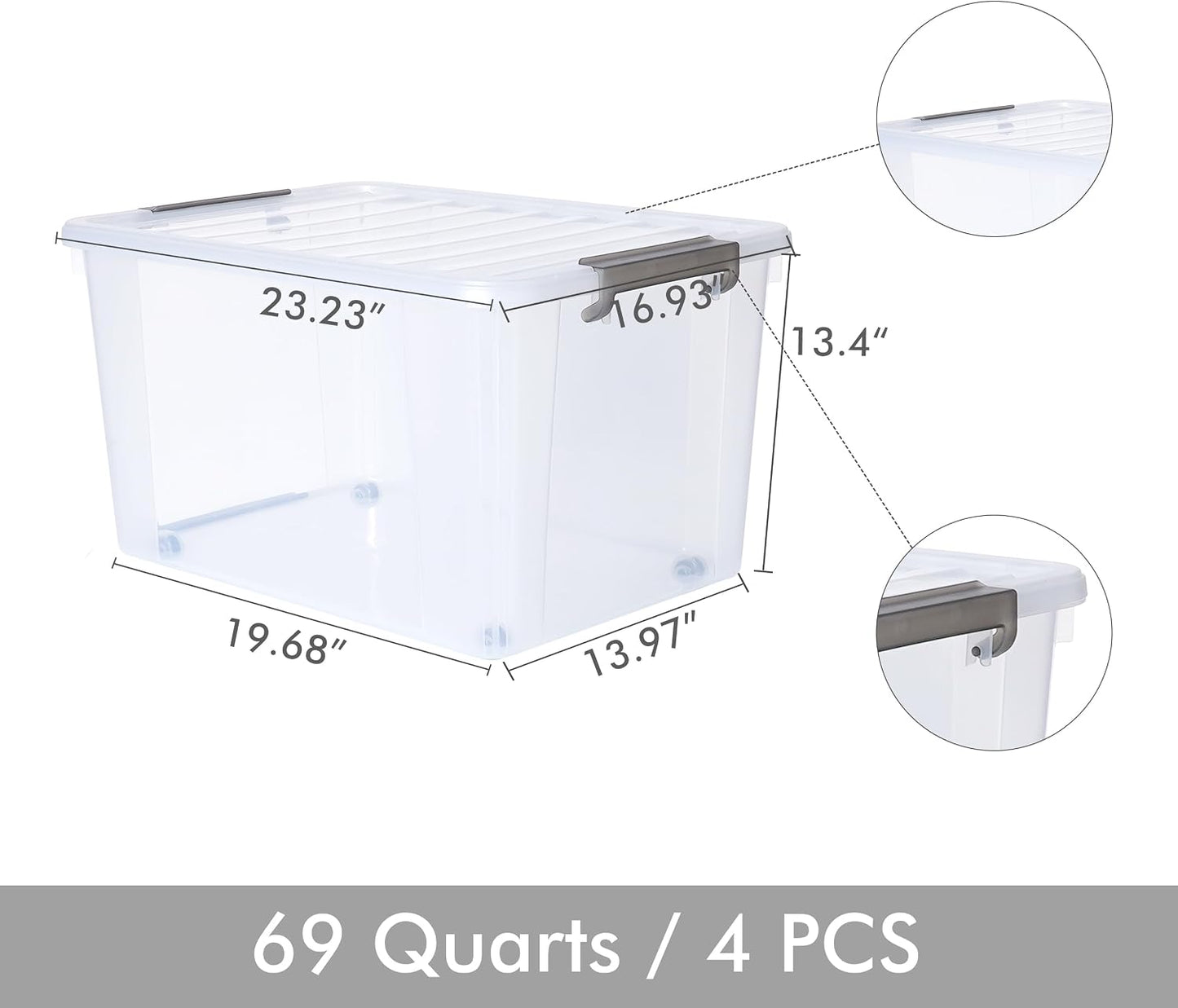 Citylife 32 QT Plastic Storage Bins with Latching Lids Stackable Storage Containers for Organizing Large Clear Storage Box for Garage, Closet, Kitchen, 4 Packs