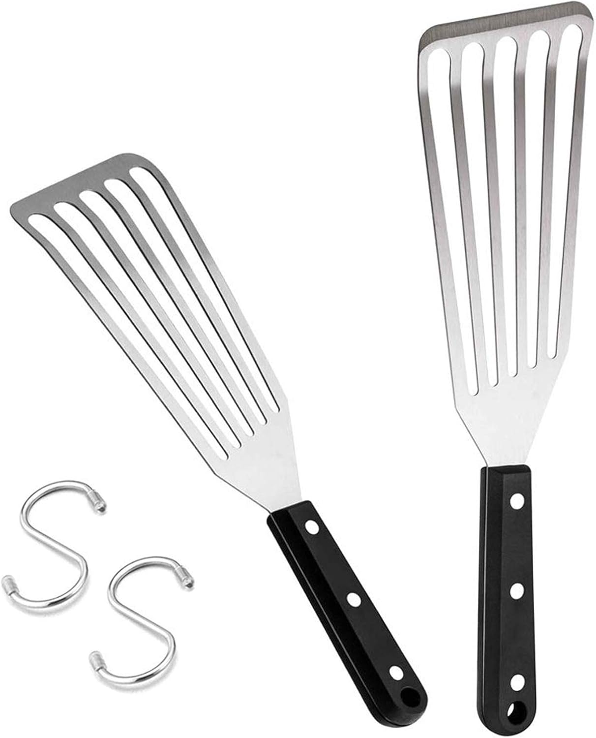 HaSteeL 2 Pack Stainless Steel Fish Spatula, Metal Slotted Turner Set, Griddle Grill Spatula for Kitchen Cooking, Flipping, Turning, Frying $ Grilling, Full Tang ABS Handle, DIshwasher Safe