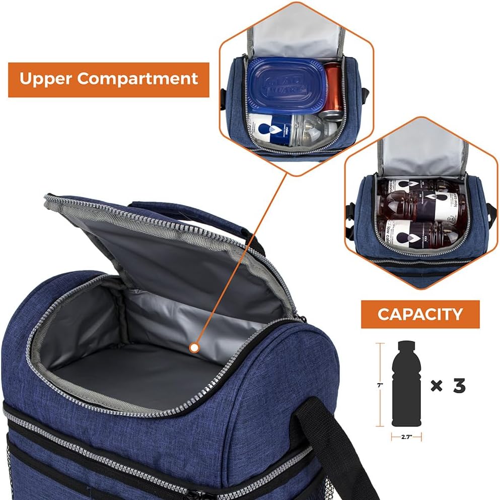 opux Insulated Lunch Bag for Men Women, Double Decker Leakproof Lunch Box Cooler Tote with Shoulder Strap, Large Lunchbox for Work School Travel Meal Prep, Adults Kids Boys Girls, Green, 16 Cans