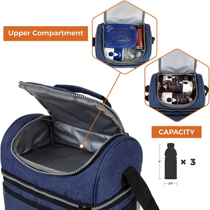 opux Insulated Lunch Bag for Men Women, Double Decker Leakproof Lunch Box Cooler Tote with Shoulder Strap, Large Lunchbox for Work School Travel Meal Prep, Adults Kids Boys Girls, Green, 16 Cans