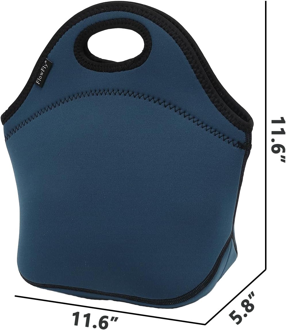 FlowFly Neoprene kids Lunch box Insulated Soft Bag Mini Cooler Thermal Meal Tote Kit for Boys, Girls,Men,Women,School,Work, Office,Black