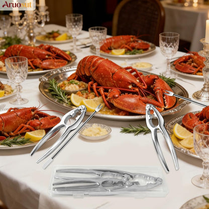 6 Pcs Lobster Crackers and Picks Set, Stainless Steel Crab Crackers Tools with Storage Box for Nut, Walnut, Crab, Seafood Boil Party Supplies and More