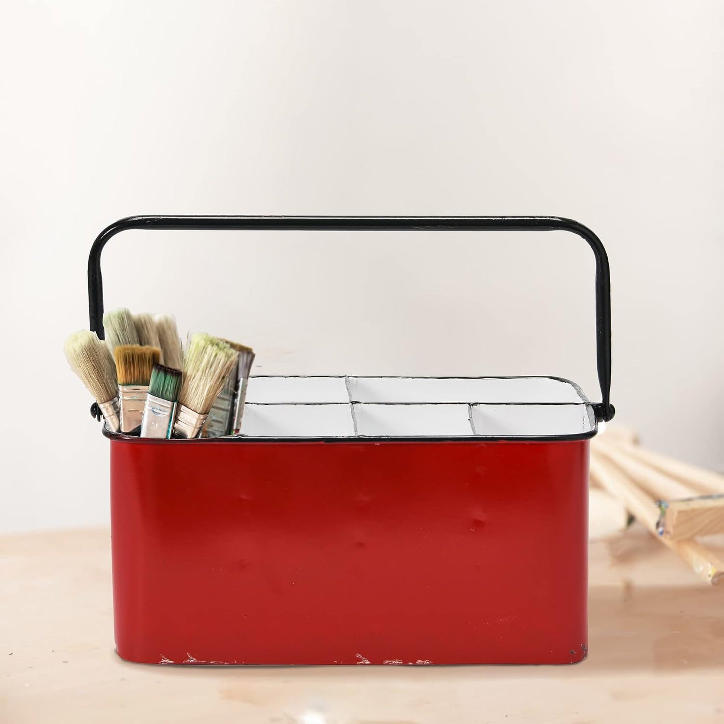 Creative Co-Op Farmhouse Metal Storage Caddy with 6 Compartments and Handle, Distressed Blue and White