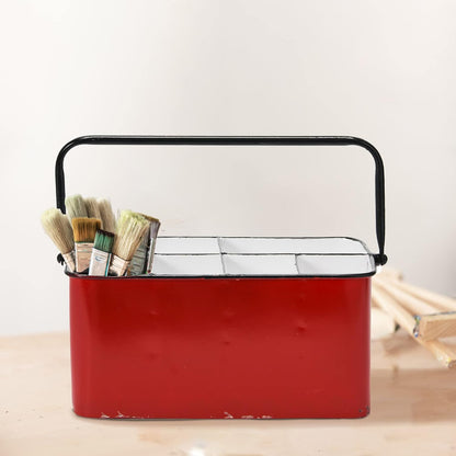 Creative Co-Op Farmhouse Metal Storage Caddy with 6 Compartments and Handle, Distressed Blue and White