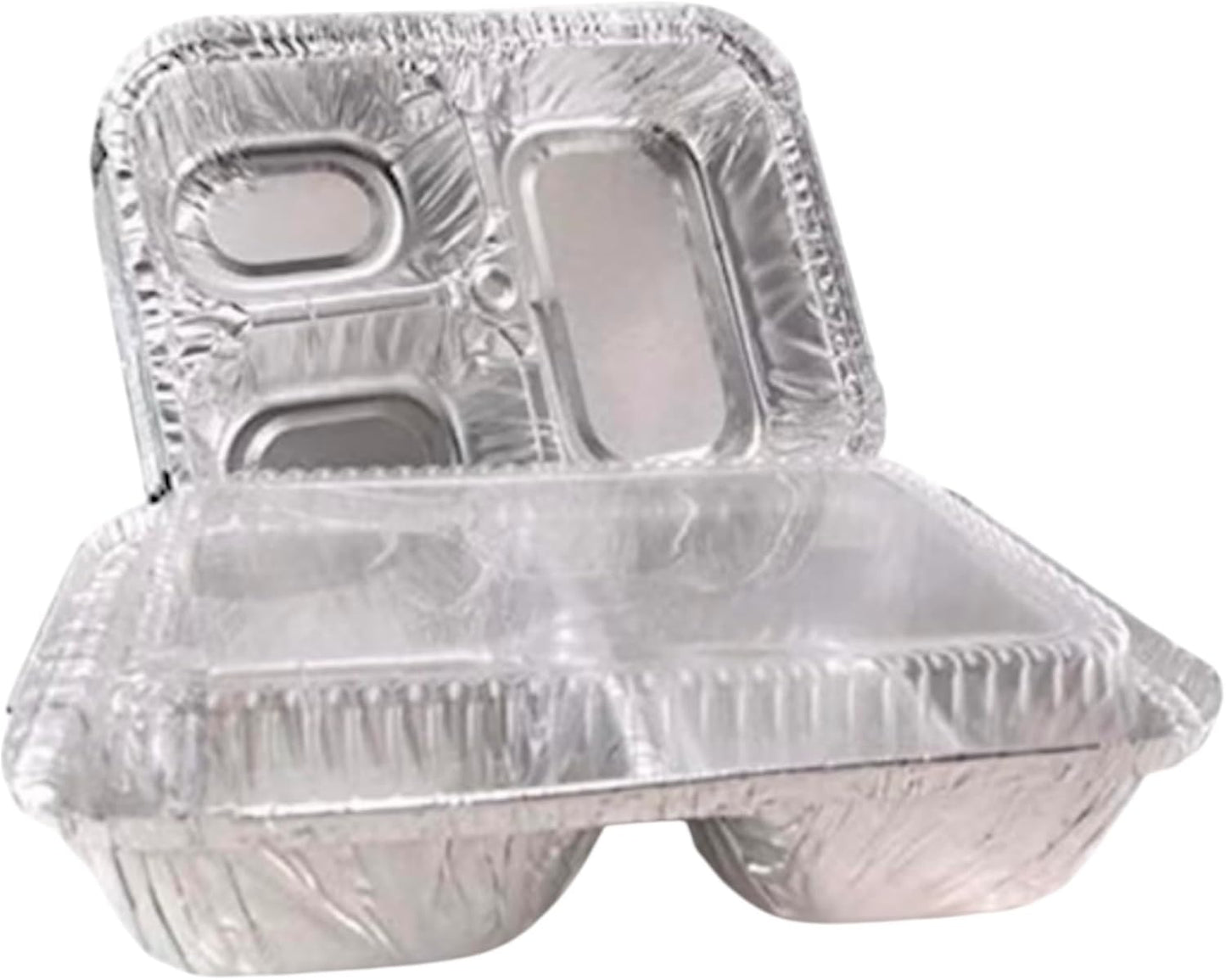The Baker Celebrations 3 Compartment Aluminum Foil Trays with Lids [30] Pack - 20 oz Disposable Divided Meal Prep Containers - To Go TV Dinner Plates for Takeout & Freezer - Made in USA (8.5" x 6.5")