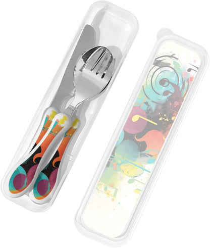 3-Piece Kids Silverware Set With Storage Case, Stainless Steel Reusable Children Safe Knife Spoon Fork Set Airplane Sunset Children Flatware Set For Kids Lunch Box