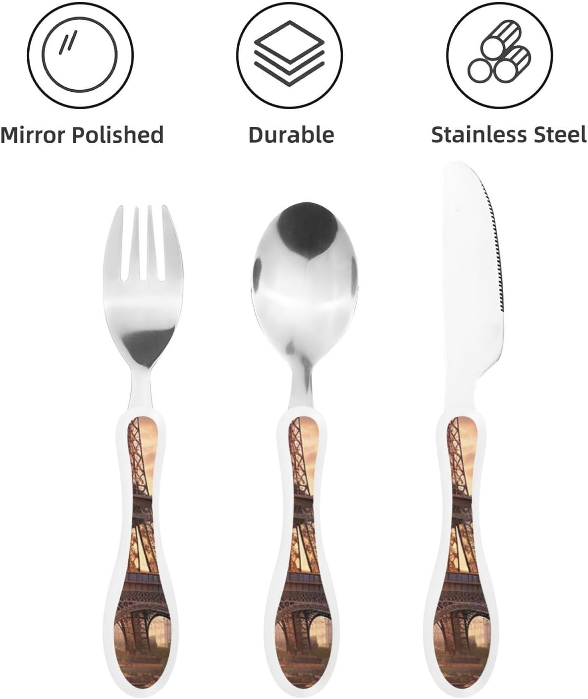 3-Piece Kids Silverware Set With Storage Case, Stainless Steel Reusable Children Safe Knife Spoon Fork Set Black And White Grid Children Flatware Set For Kids Lunch Box