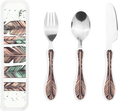 3-Piece Kids Silverware Set With Storage Case, Stainless Steel Reusable Children Safe Knife Spoon Fork Set Elephant Pattern Children Flatware Set For Kids Lunch Box