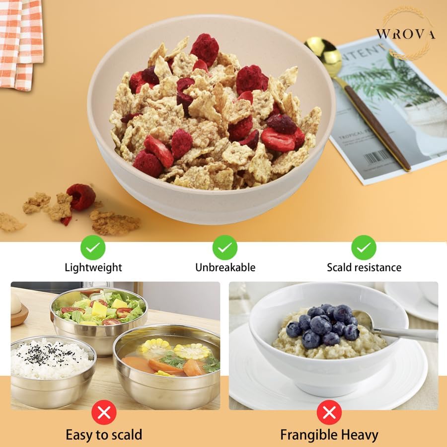 Wheat Straw Bowl Sets,8 PCS Unbreakable Cereal Bowl 26 OZ,Microwave and Dishwasher Safe Bowls,Bowl Sets for Camping and Picnic BPA Free Colorful Salad Bowls for Serving Soup,Oatmeal and Fruit Etc…