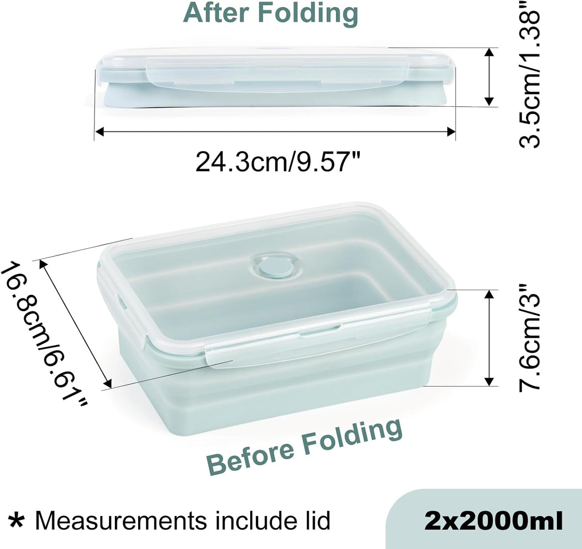 Large Silicone Food Storage Containers 68oz/2000ml 4 Pack | Collapsible Meal Prep Containers, Airtight Leakproof Lid, Containers for Camping, Microwave Freezer Dishwasher Safe