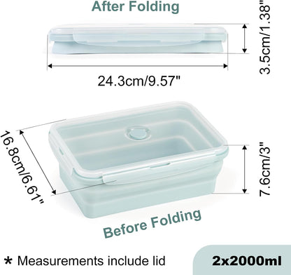Large Silicone Food Storage Containers 68oz/2000ml 4 Pack | Collapsible Meal Prep Containers, Airtight Leakproof Lid, Containers for Camping, Microwave Freezer Dishwasher Safe