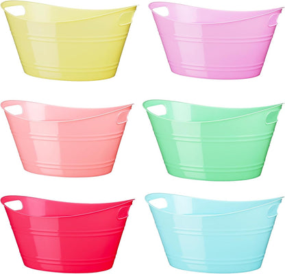 Patelai 6 Pcs Ice Buckets Bulk, Plastic Ice Buckets with Handles, Oval Storage Tub, Large Capacity Drink Tub for Party Bar Wine Beer Champagne Beverage Bottle Cooler(4.5 Liter,Clear)