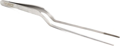 O'Creme 8 Inch Black Stainless Steel Precision Kitchen Culinary Offset Tweezer Tongs