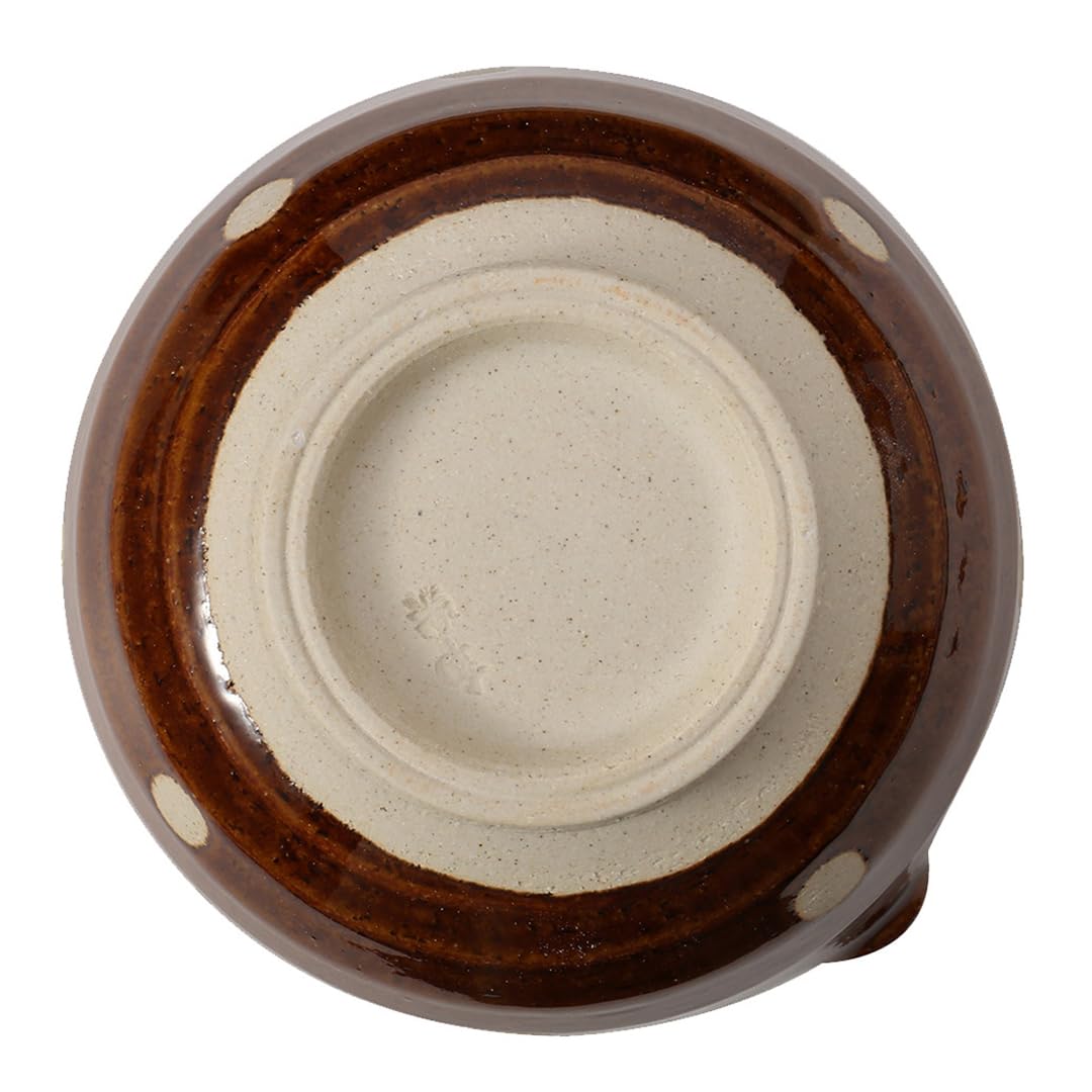 TIKUSAN Japanese Ceramic Ripple Ridge Mortar & Pestle Suribachi Bowl and Surikogi Set with Spout 7.1 inches Made in Japan (Brown)