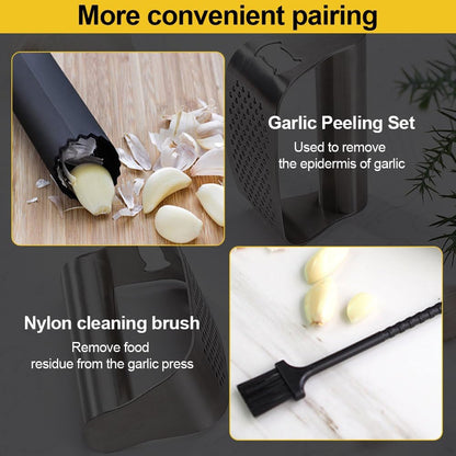 Stainless Steel Garlic Presser, Garlic Press Rocker Heavy Duty Stainless Steel Garlic Mincer, Garlic Chopper with Peeler And Cleaning Brush for Smash Garlic Kitchen Tools (A)