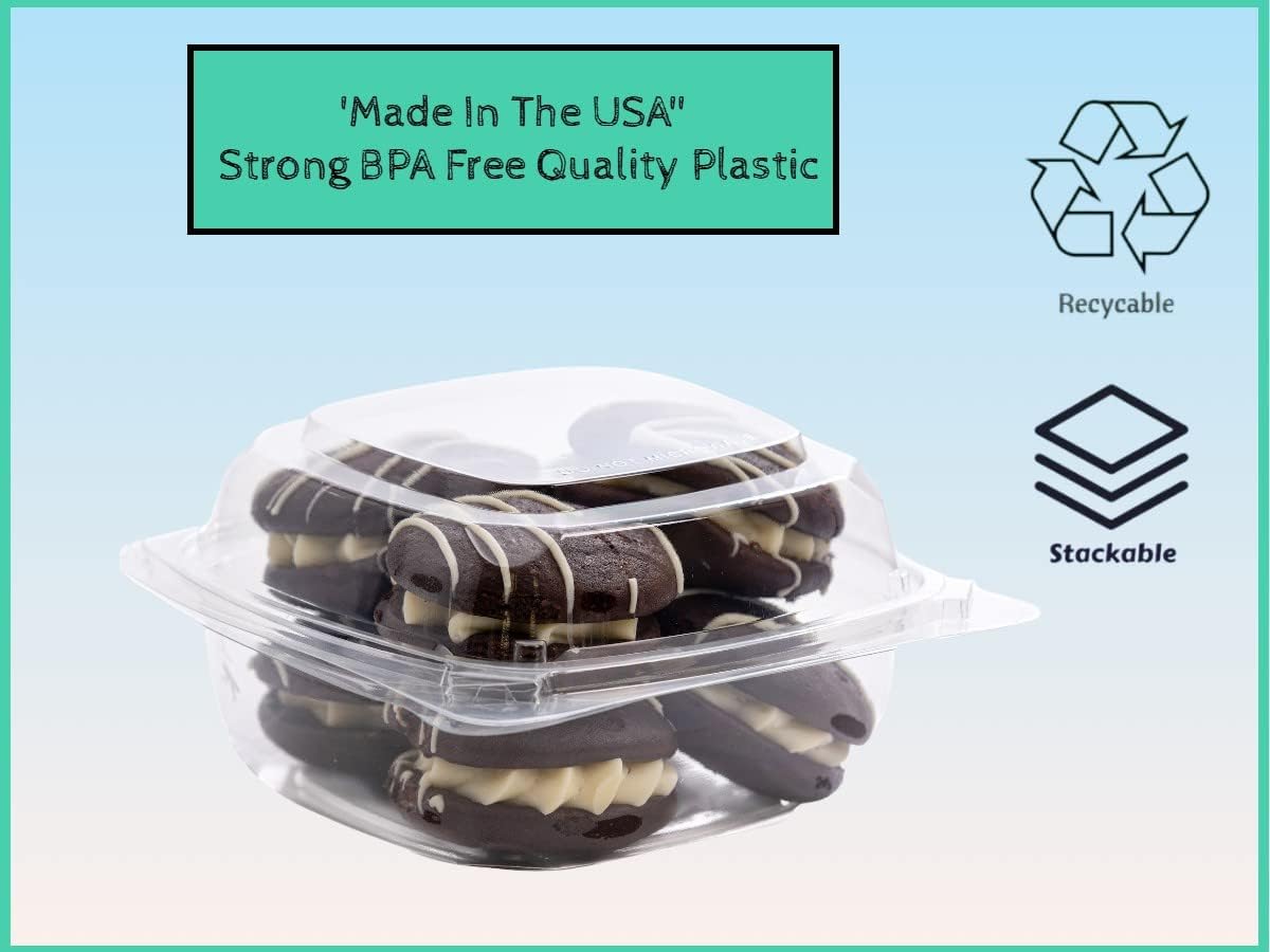 Smygoods Plastic Clamshell Food Containers, (Pack of 50-8x8x3 3/8) 3-Compartment, to go Containers, Hinged Food Container