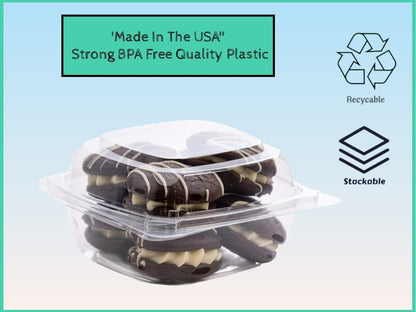Smygoods Plastic Clamshell Food Containers, (Pack of 50-8x8x3 3/8) 3-Compartment, to go Containers, Hinged Food Container