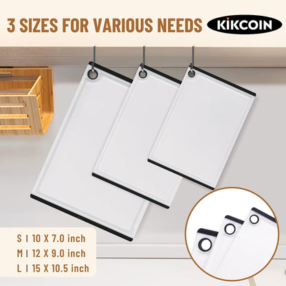 Kikcoin Plastic Cutting Boards for Kitchen, 3-Piece Large Cutting Board Set Dishwasher Safe Chopping Boards with Non-slip Feet and Juice Grooves, Gray