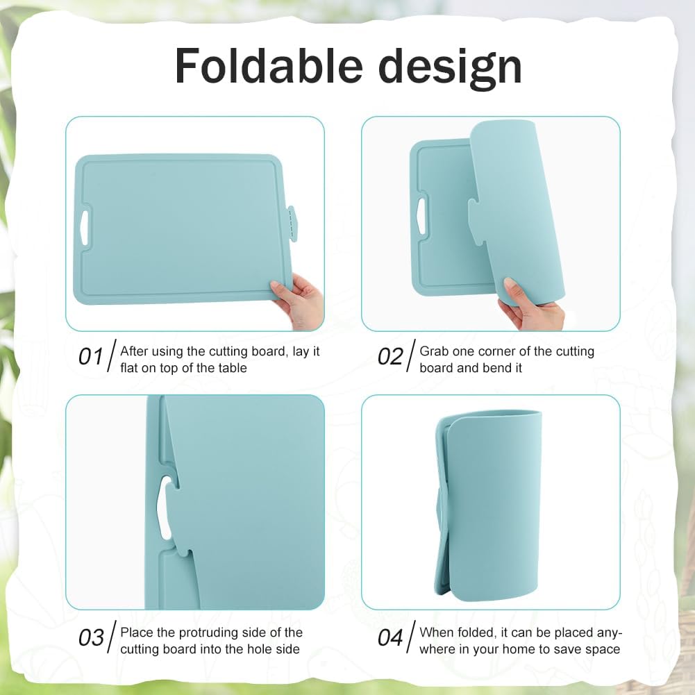 Flexible Cutting Board, With Finger Guard Silicone Cutting Board Non Slip Cutting Mat Foldable Chopping Board Mat for Meat and Vegetables(Blue)