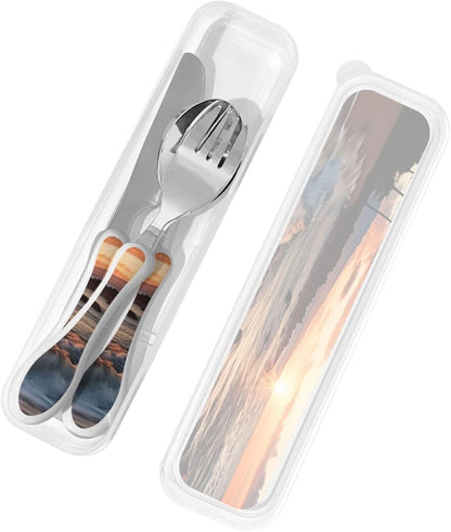 3-Piece Kids Silverware Set With Storage Case, Stainless Steel Reusable Children Safe Knife Spoon Fork Set Ballroom Dance Children Flatware Set For Kids Lunch Box