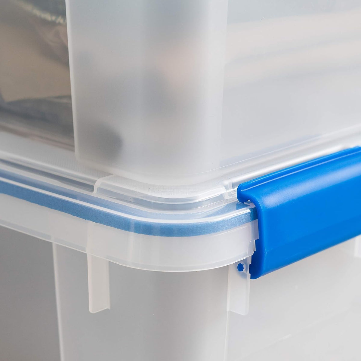 IRIS USA WeatherPro 16 Qt Storage Bins with Lids, 3 Pack, BPA-Free Plastic Gasket Box with Tight Latch and Seal, Stackable Nestable Tote Tub - Clear/Blue