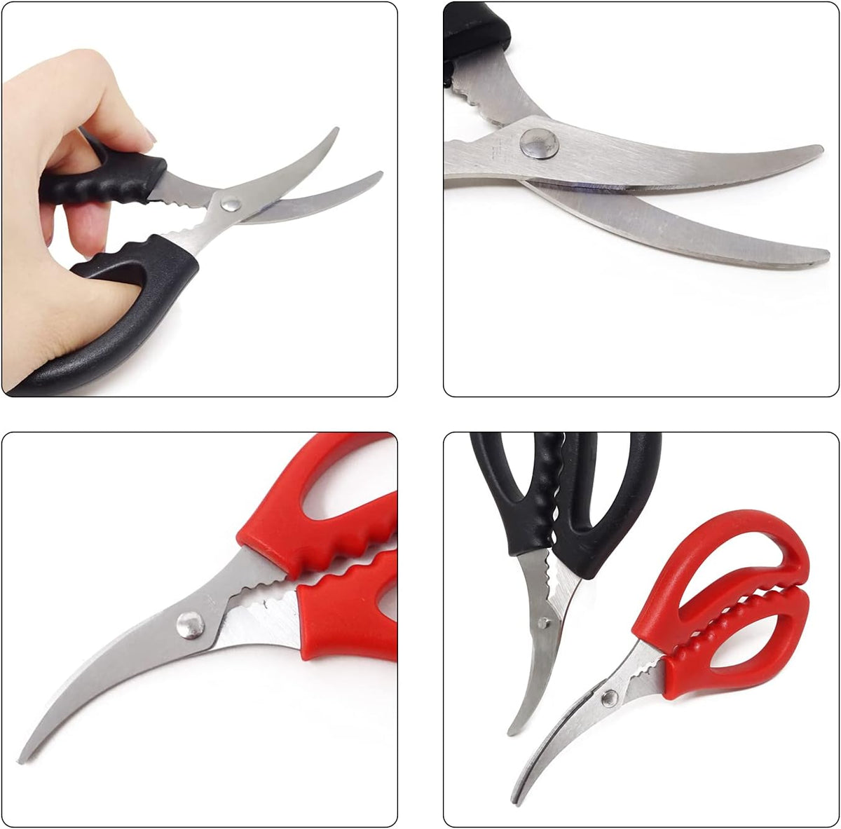 Honbay 2PCS Multifunctional Stainless Steel Shears Kitchen Seafood Scissors Fish Crab Shrimp Lobster Scissors Seafood Peeling Tools for Home (2 Color, 6")