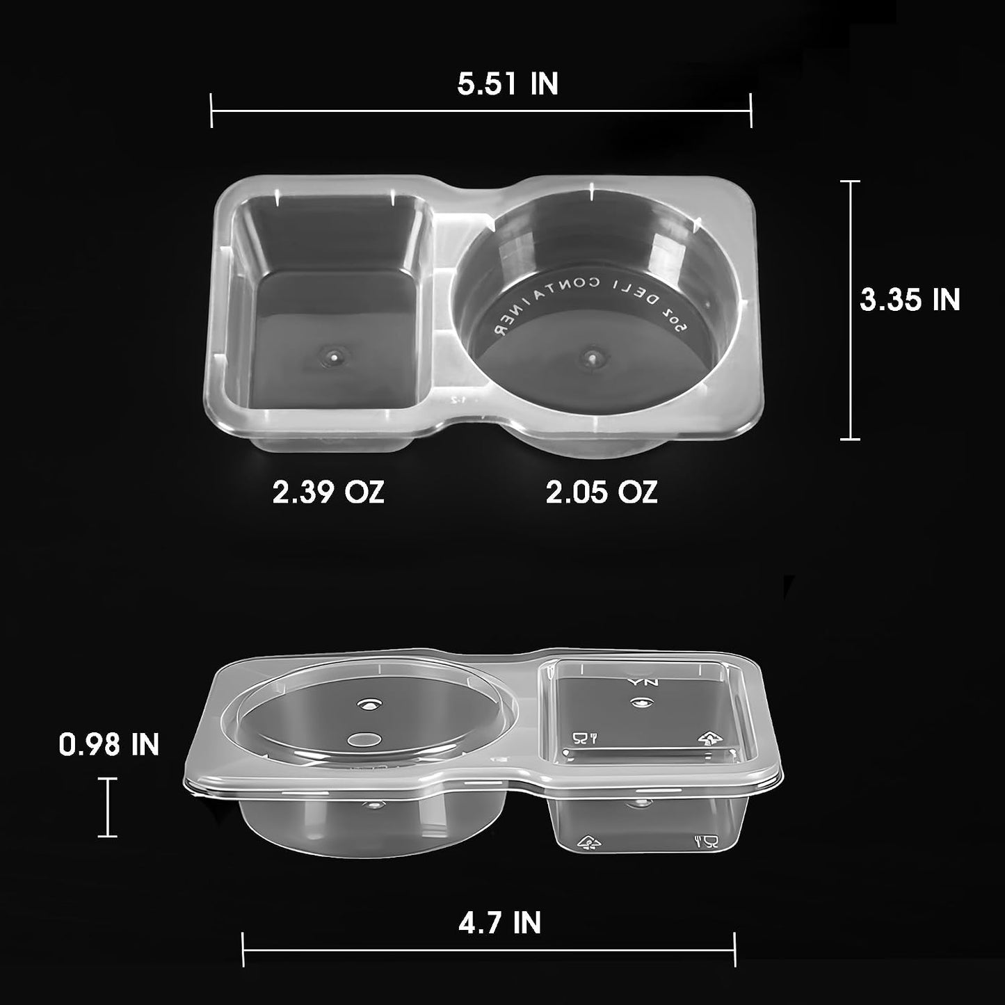 MACTANO 20 Sets Condiment Container with Lid, Disposable Double Compartment Plastic Container for Sauce Snack