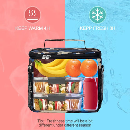 Tiblue Insulated Lunch Bag for Women/Men, Reusable Lunch Box for Office Work School Picnic,Leakproof Freezable Cooler Bag with Adjustable Shoulder Strap for Kid/Adult(Medium, Black & White Stripes)