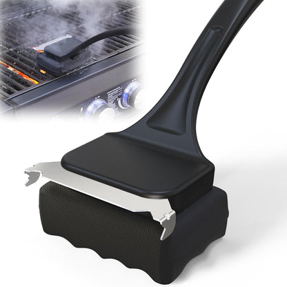Grill Brush for Outdoor Grill, Steam Grill Cleaner Bristle Free with Scraper, Replaceable Cleaning Head & Heat-Resistant Handle, Grilling Gift for Dad, Men - Black