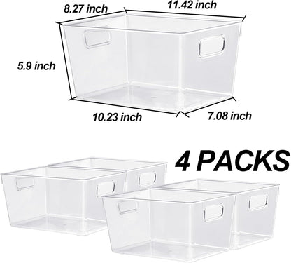 ZEXALOR 10 PACK Clear Storage Bins Clear Storage Containers for Kitchen Pantry Organization, Organizing Bins with Built in Handles, Cabinet Organizers