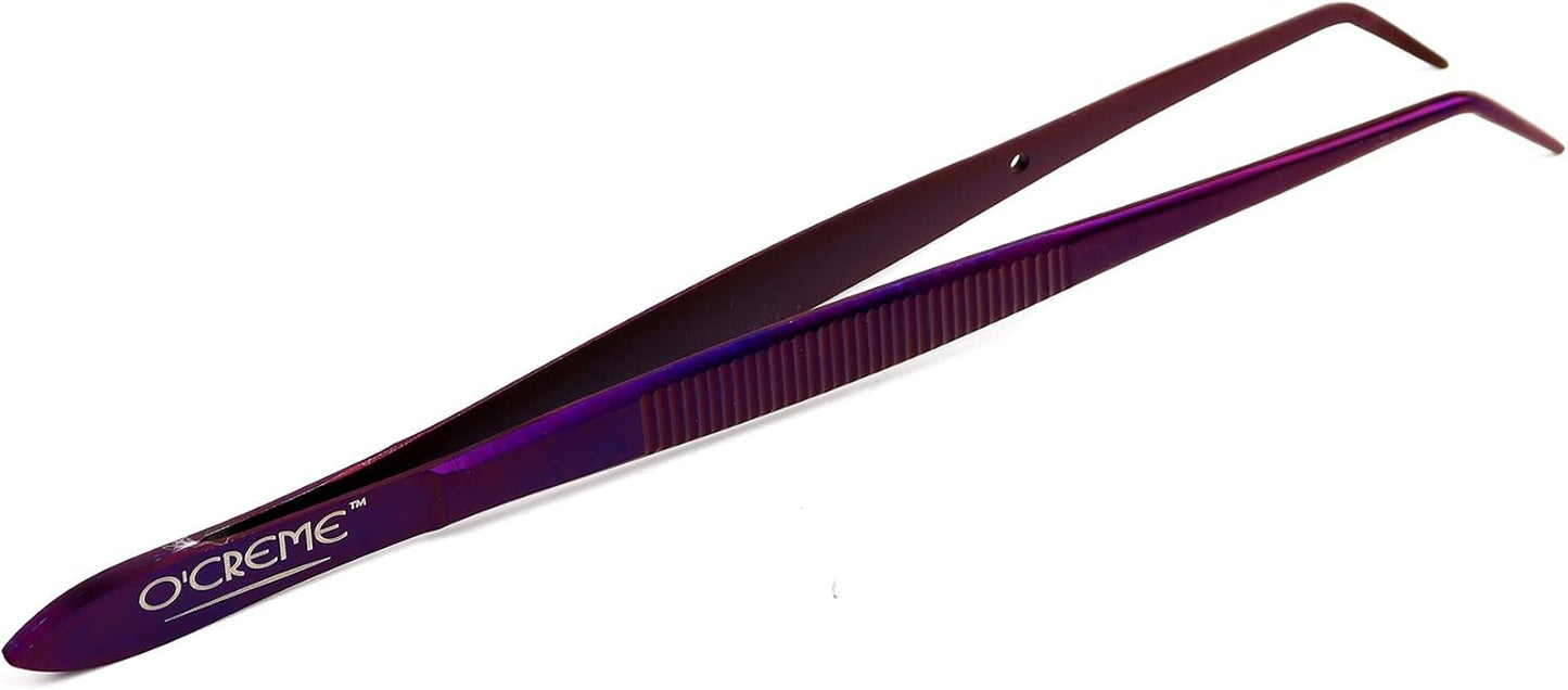O'Creme Stainless Steel Precision Kitchen Tweezer Tongs 6.25" with Fine Tip (Purple)