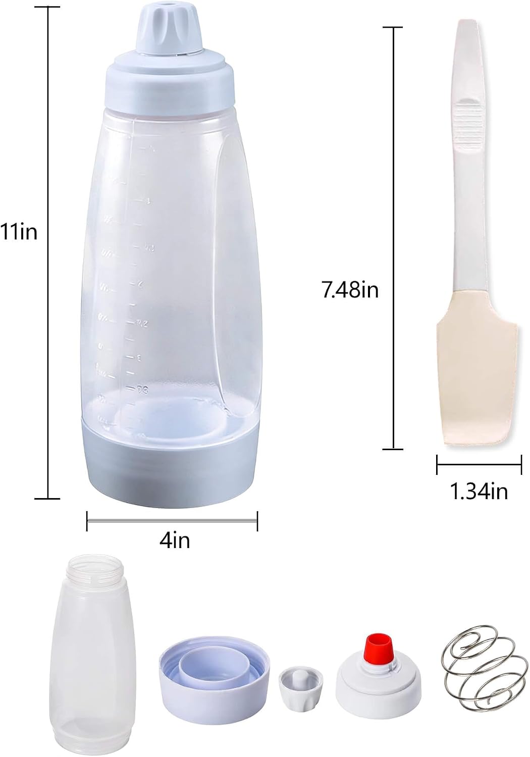 Pancake Batter Dispenser & Mixer with BlenderBall Whisk, 2-Pack 33oz Leak-Proof Squeeze Bottles with Base for Pancakes, Crepes, Waffles, Muffins & Cupcakes